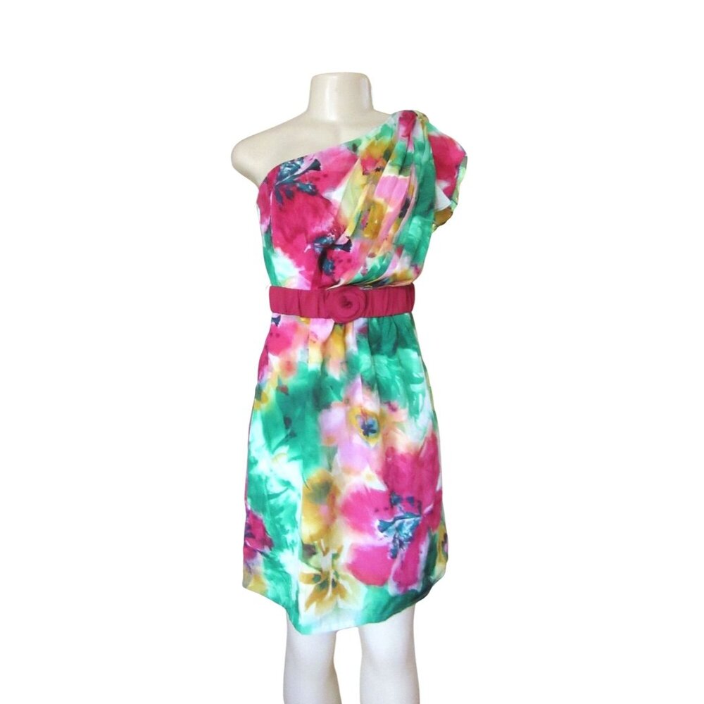 Nwt Mm Couture Miss Me One-Shoulder Floral Dress W/ Elastic Belt S